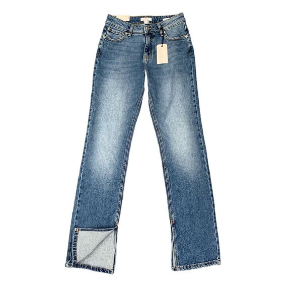 Forever 21 Jeans Womens 25 Blue Straight High Rise Stretch Ankle Slit Zip Fly - Picture 1 of 16